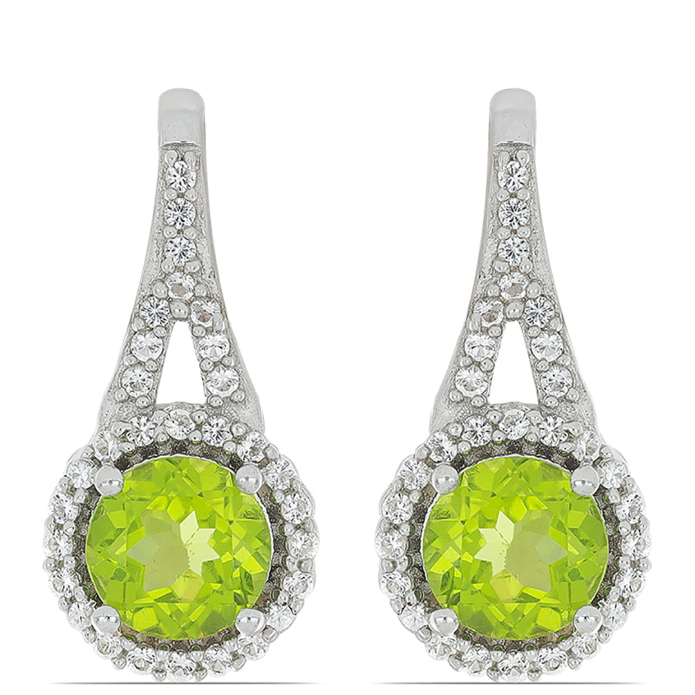 Silberohrringe mit Peridot aus Changbai und weißem Topas