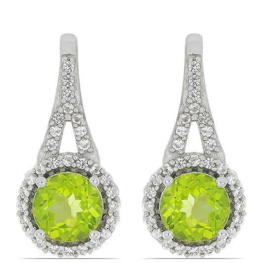 Silberohrringe mit Peridot aus Changbai und weißem Topas
