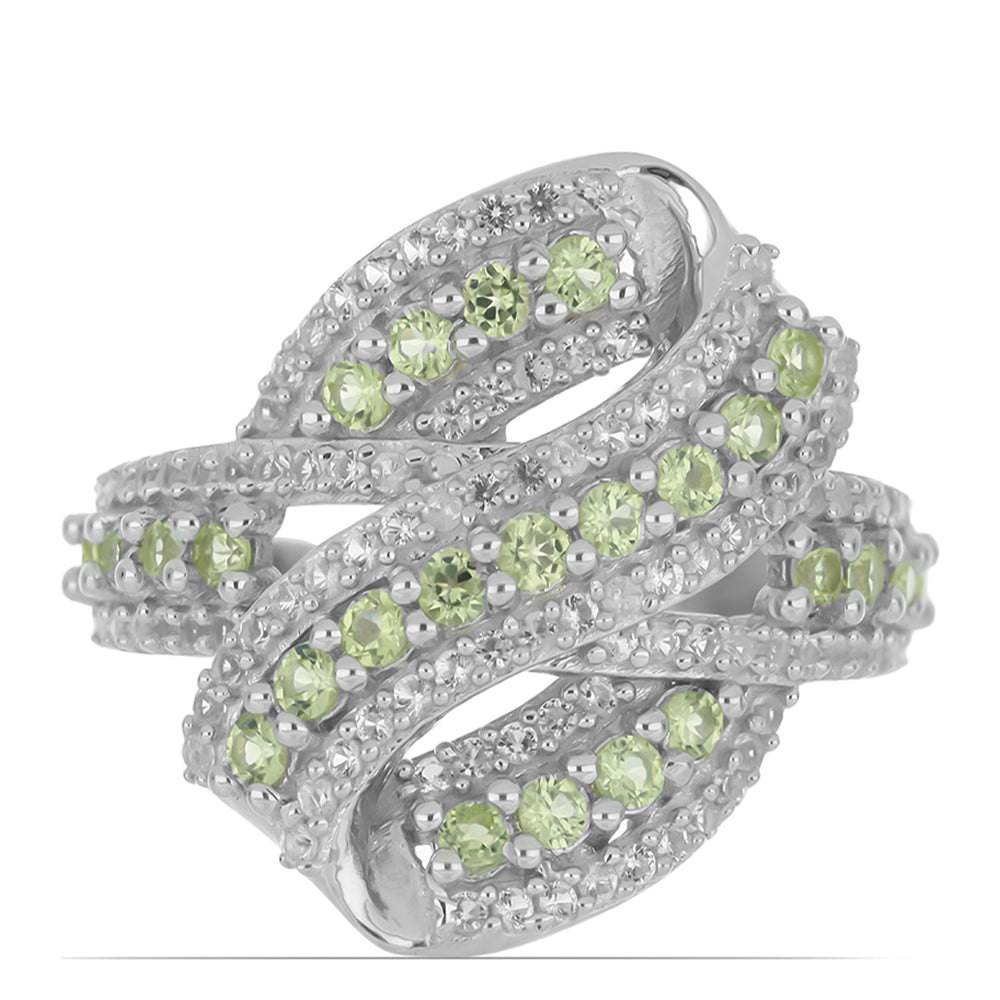 Silberring mit Peridot aus Changbai und weißem Topas 1 