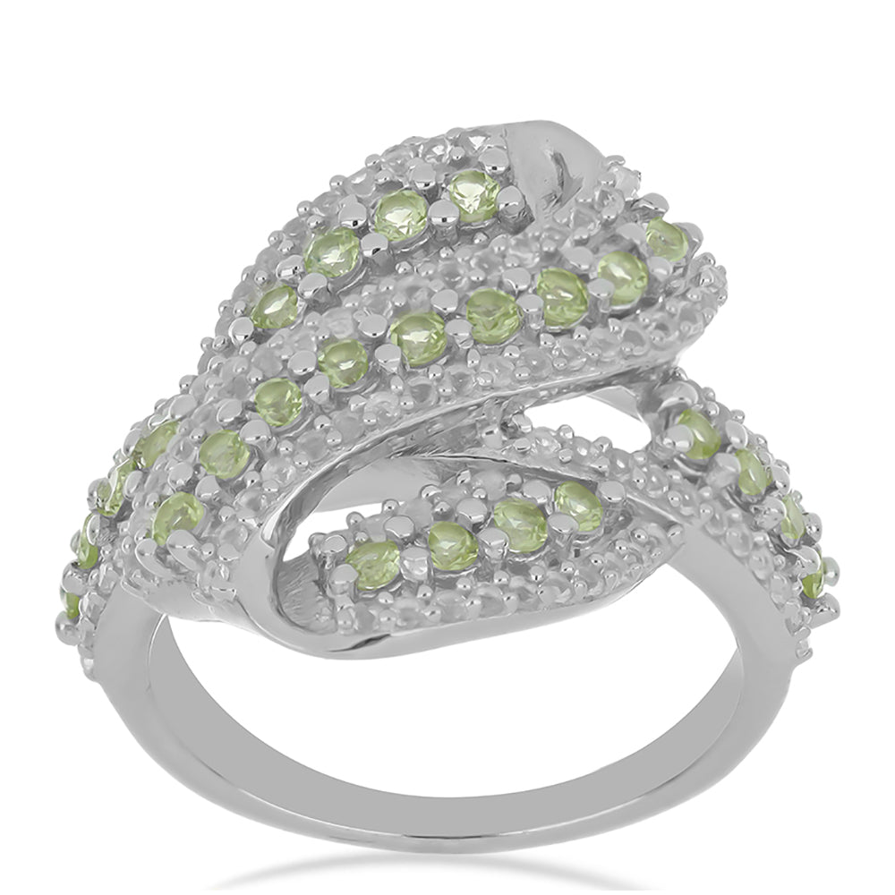 Silberring mit Peridot aus Changbai und weißem Topas