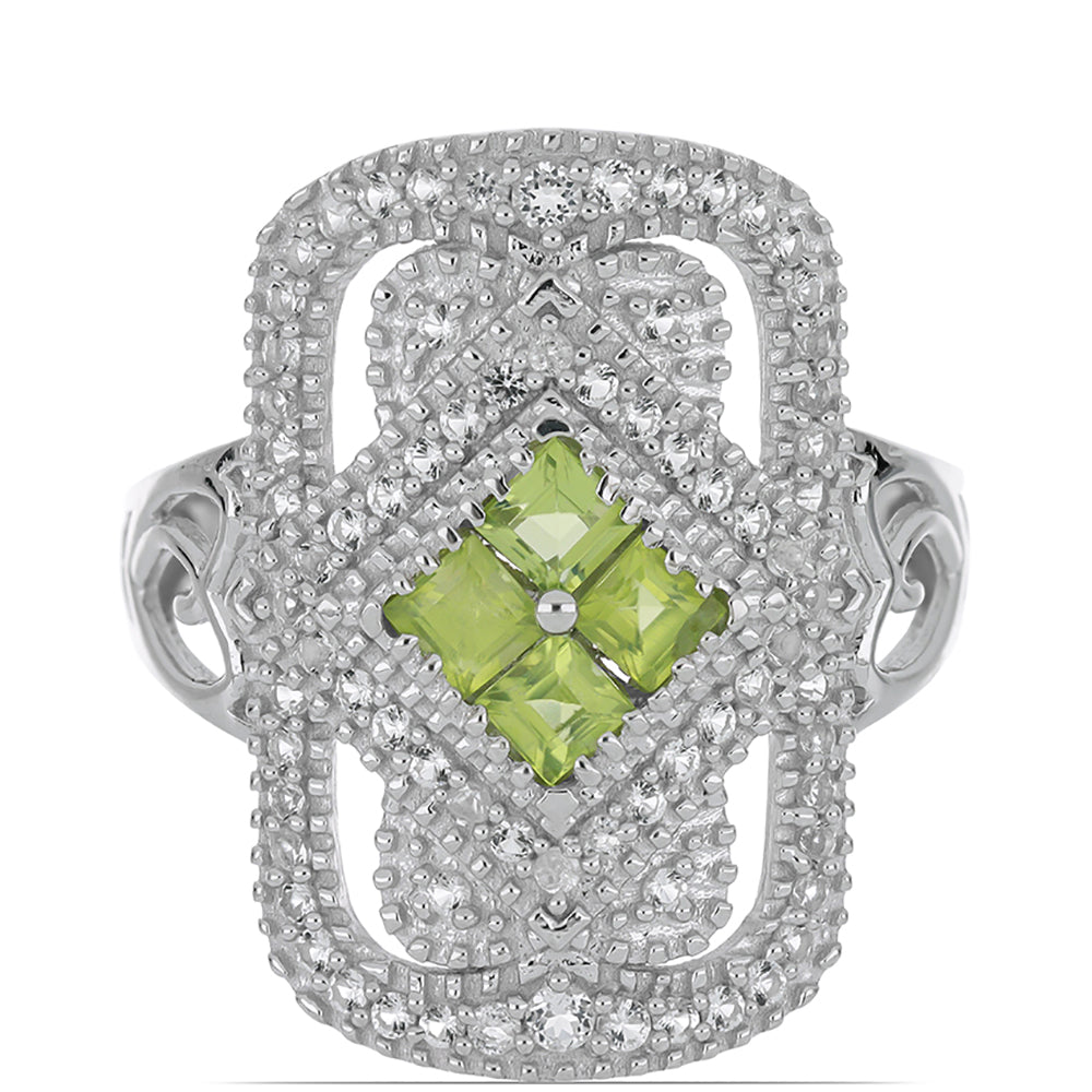 Silberring mit Peridot aus Changbai und weißem Topas 1 