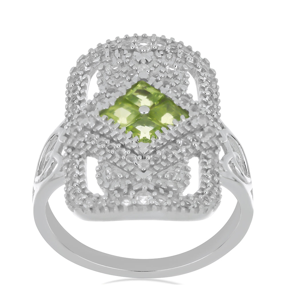 Silberring mit Peridot aus Changbai und weißem Topas