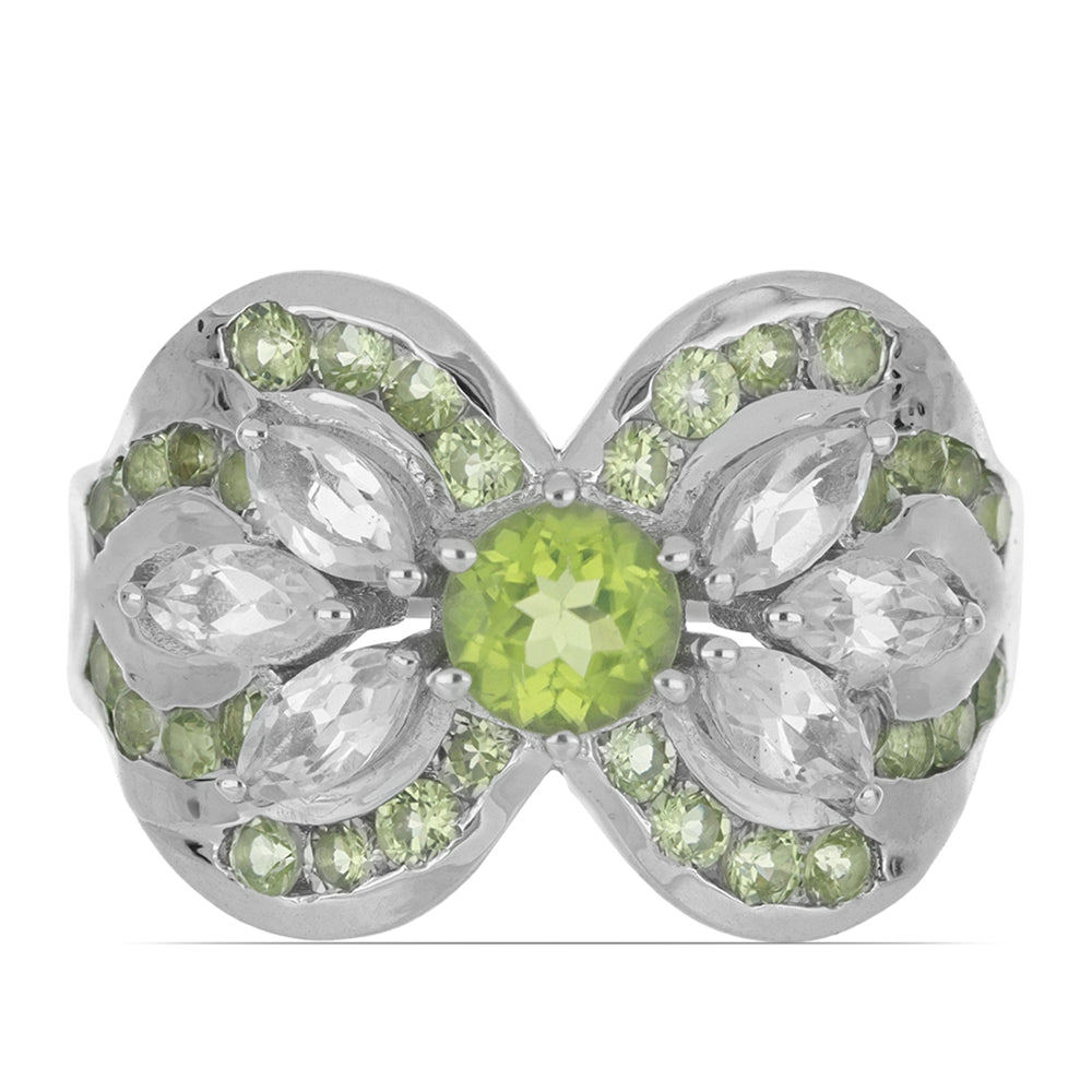 Silberring mit Peridot aus Changbai und weißem Topas