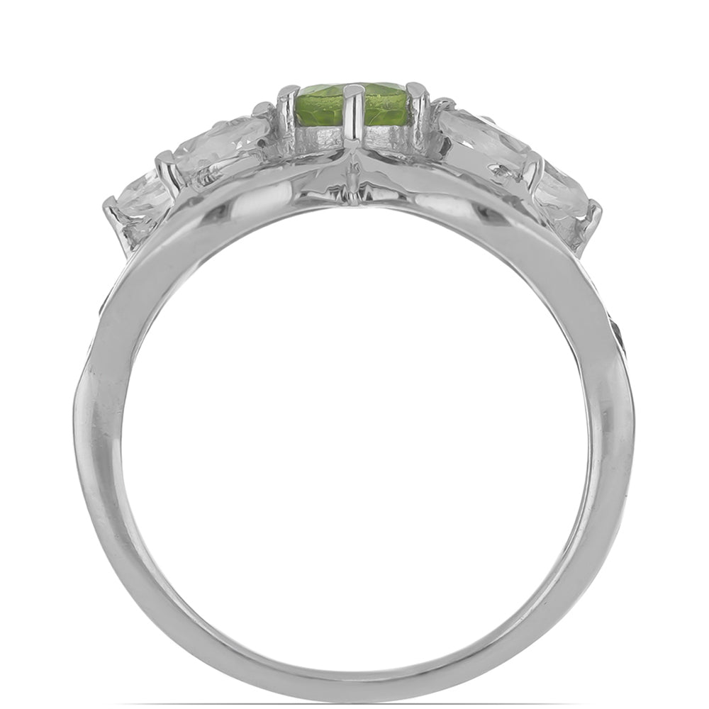 Silberring mit Peridot aus Changbai und weißem Topas 2 