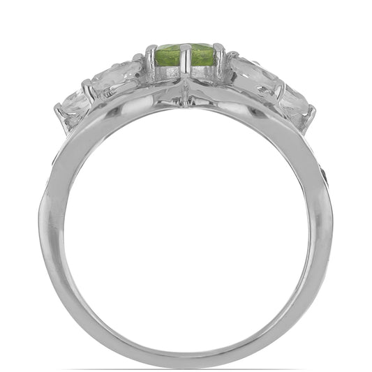 Silberring mit Peridot aus Changbai und weißem Topas