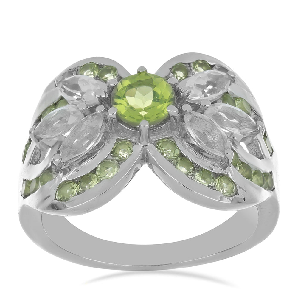 Silberring mit Peridot aus Changbai und weißem Topas 3 