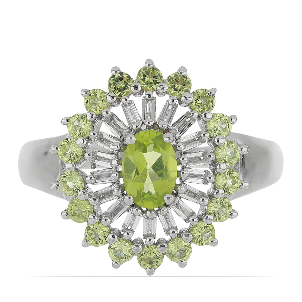 Silberring mit Peridot aus Changbai und weißem Zirkon