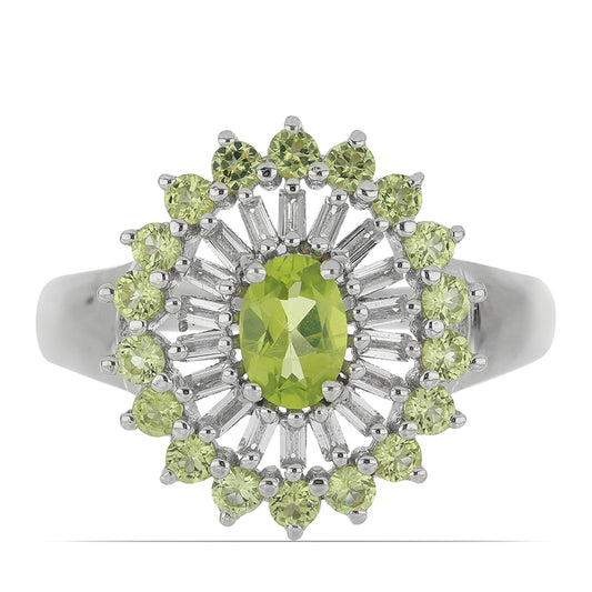 Silberring mit Peridot aus Changbai und weißem Zirkon