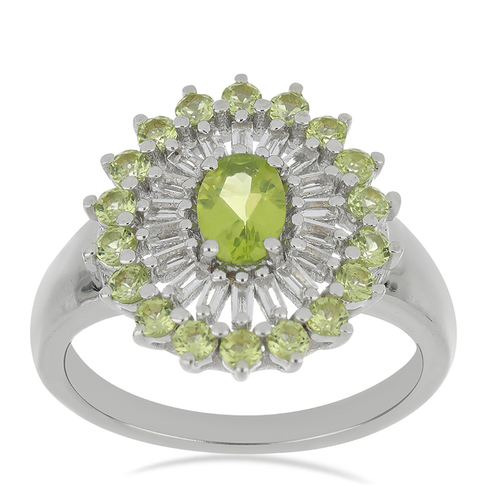 Silberring mit Peridot aus Changbai und weißem Zirkon 3 