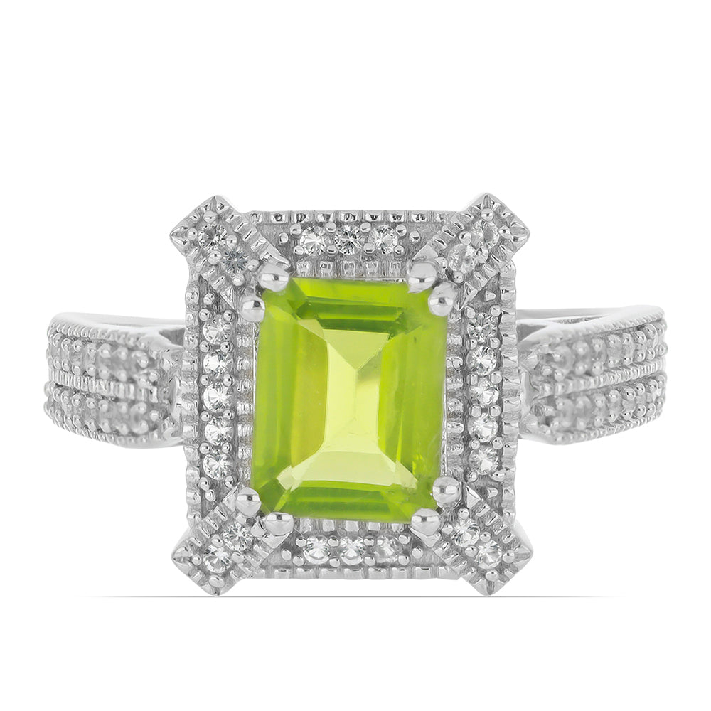 Silberring mit Peridot aus Changbai und weißem Topas