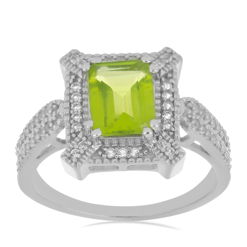 Silberring mit Peridot aus Changbai und weißem Topas 3 