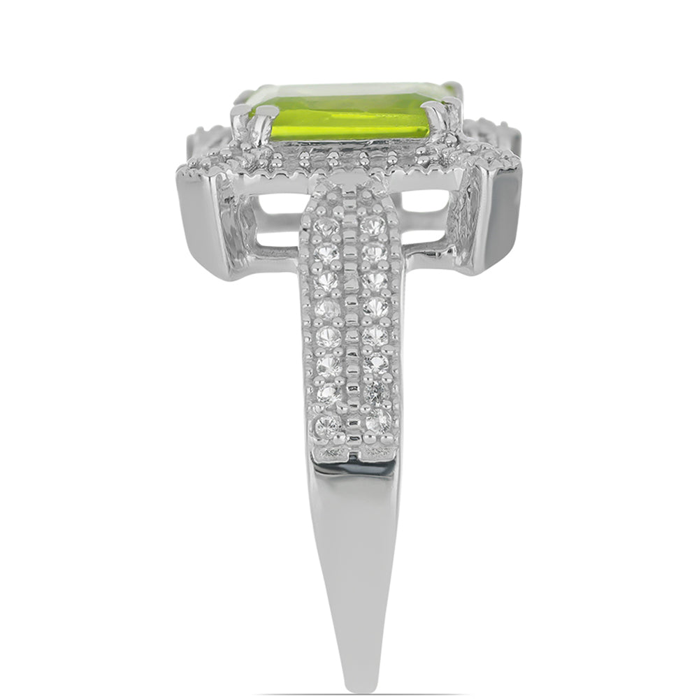 Silberring mit Peridot aus Changbai und weißem Topas