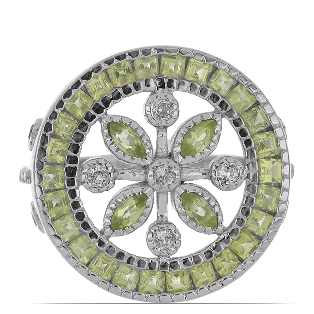 Silberring mit Peridot aus Changbai und weißem Topas 1 