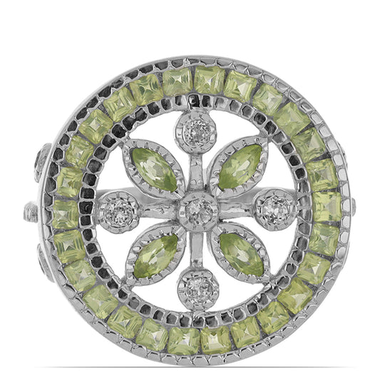 Silberring mit Peridot aus Changbai und weißem Topas