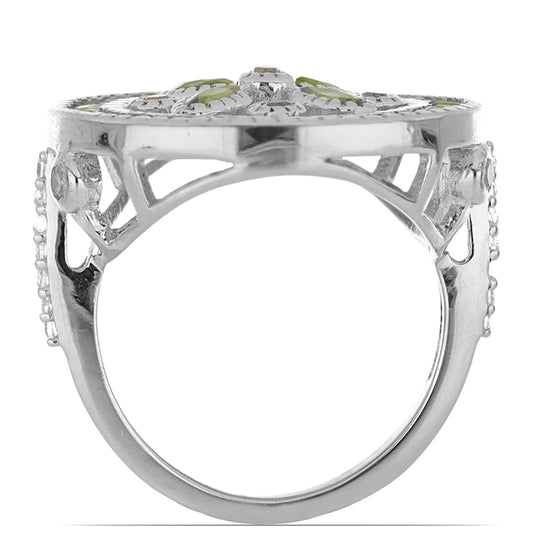 Silberring mit Peridot aus Changbai und weißem Topas