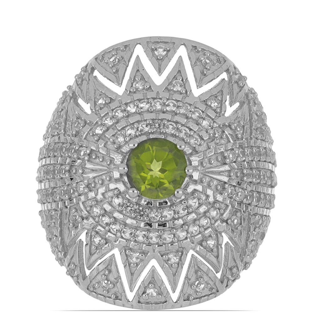 Silberring mit Peridot aus Changbai und weißem Topas 1 