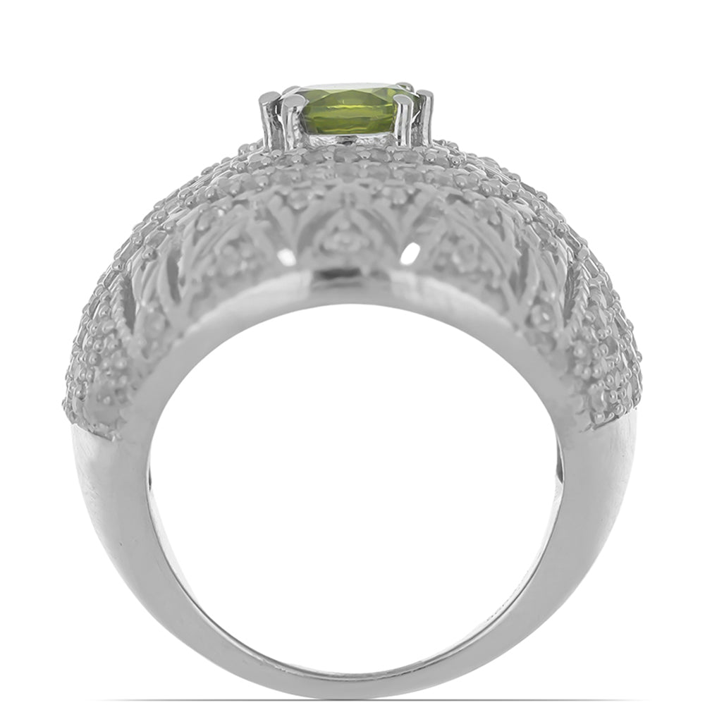 Silberring mit Peridot aus Changbai und weißem Topas
