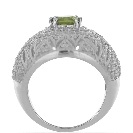 Silberring mit Peridot aus Changbai und weißem Topas