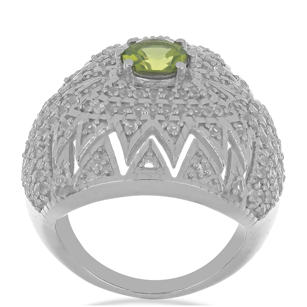 Silberring mit Peridot aus Changbai und weißem Topas