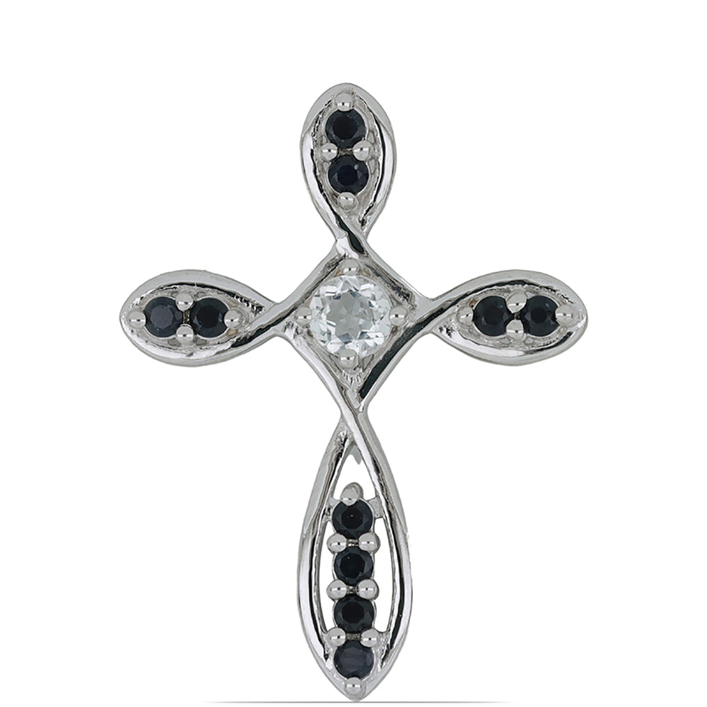 Silberanhänger mit blauem Rosebery Saphir und weißem Topas 1 