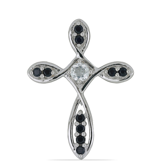 Silberanhänger mit blauem Rosebery Saphir und weißem Topas