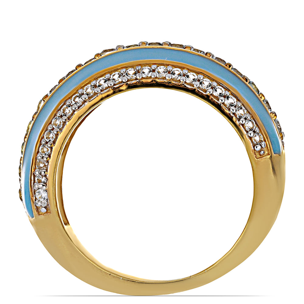 Goldplattierter Silberring mit Emaille und himmelblauem Topas