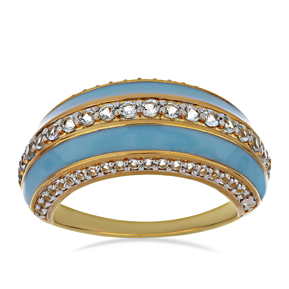 Goldplattierter Silberring mit Emaille und himmelblauem Topas 3 