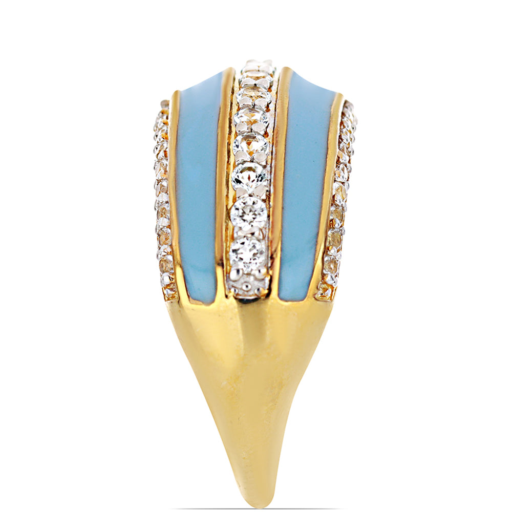 Goldplattierter Silberring mit Emaille und himmelblauem Topas 4 
