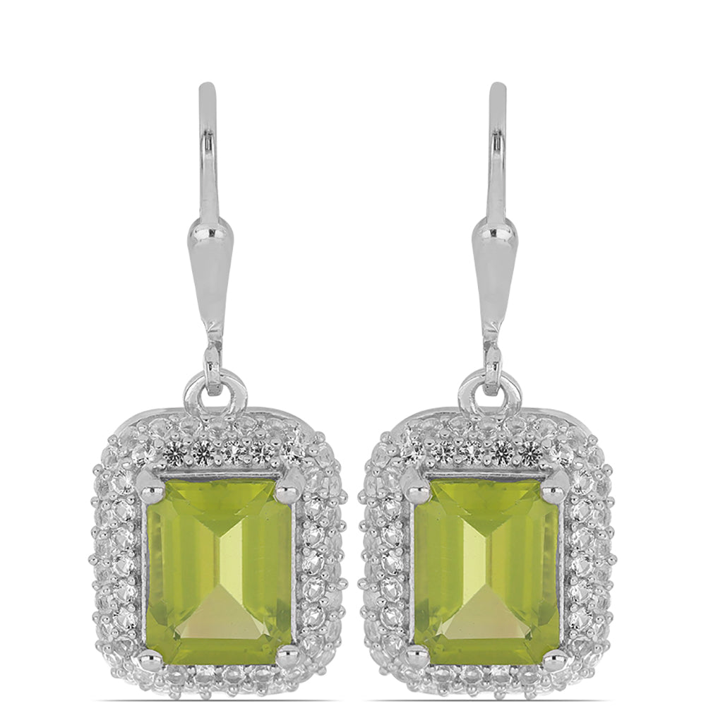 Silberohrringe mit Peridot aus Changbai und weißem Topas