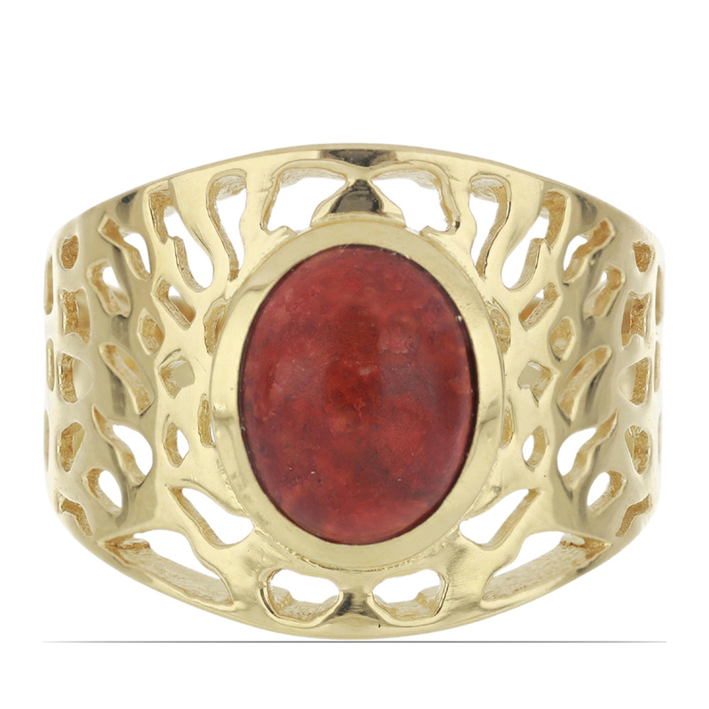 Goldplattierter Silberring mit roter Schwammkoralle 1 