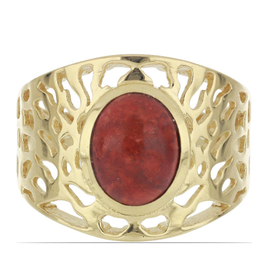 Goldplattierter Silberring mit roter Schwammkoralle