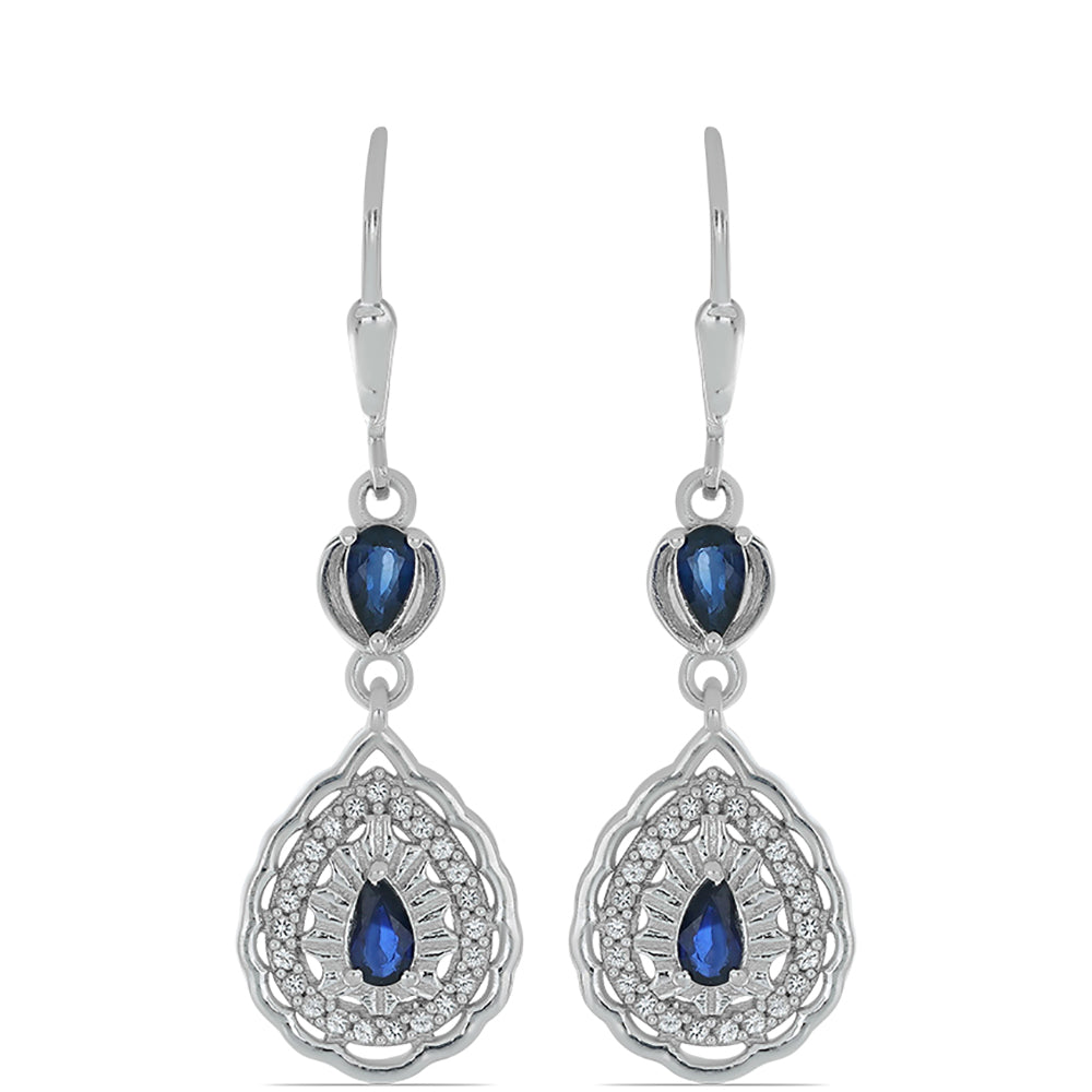 Silberohrringe mit blauem Rosebery Saphir und weißem Topas