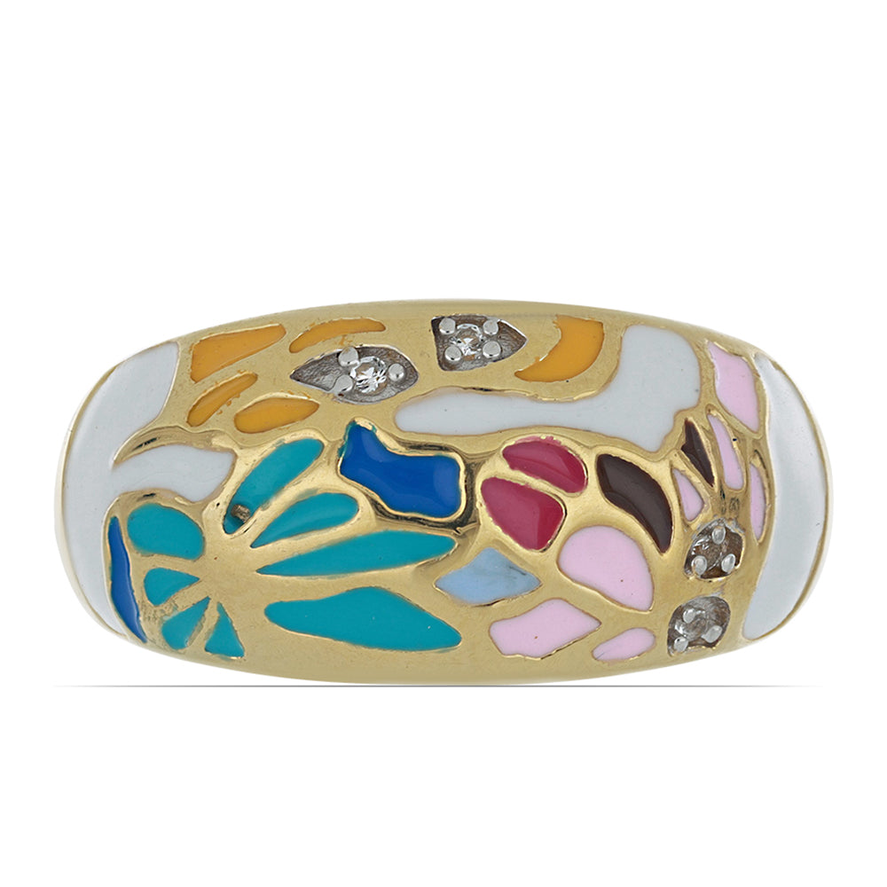 Goldplattierter Silberring mit Emaille und weißem Topas 1 