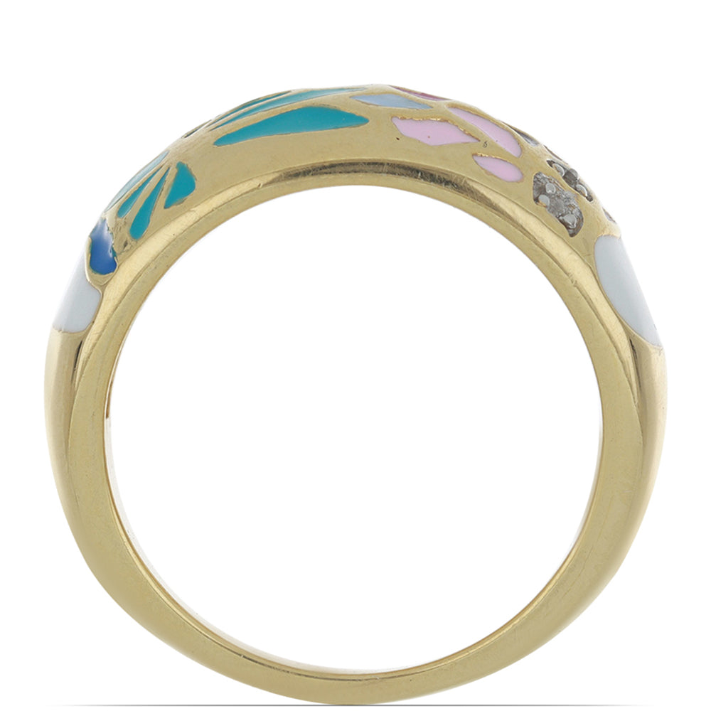 Goldplattierter Silberring mit Emaille und weißem Topas