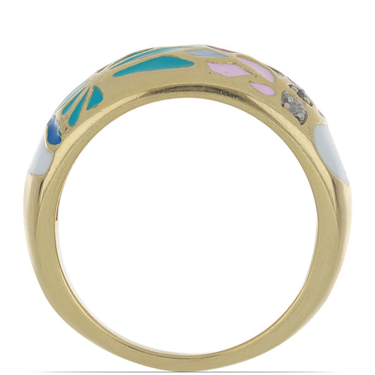 Goldplattierter Silberring mit Emaille und weißem Topas