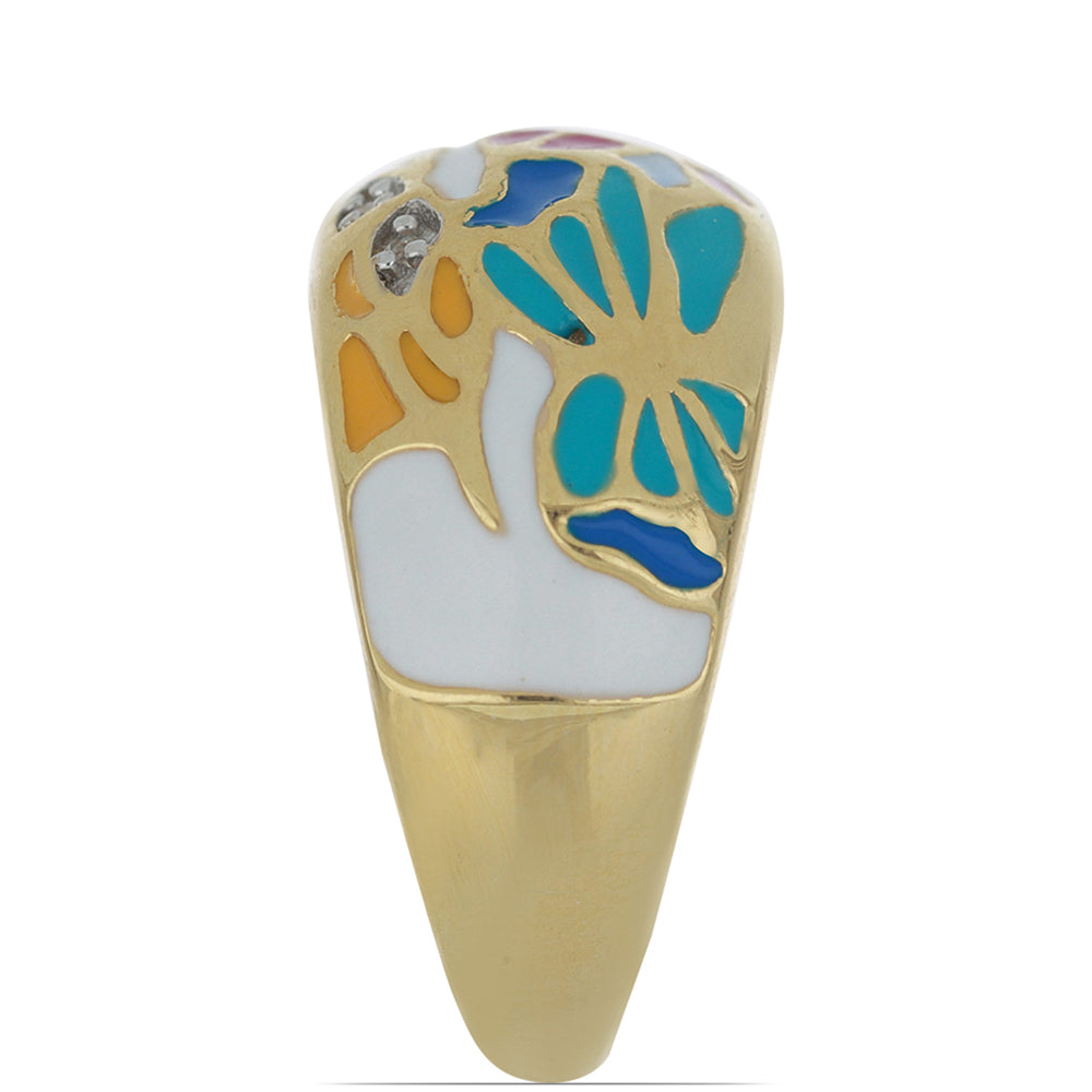 Goldplattierter Silberring mit Emaille und weißem Topas 4 