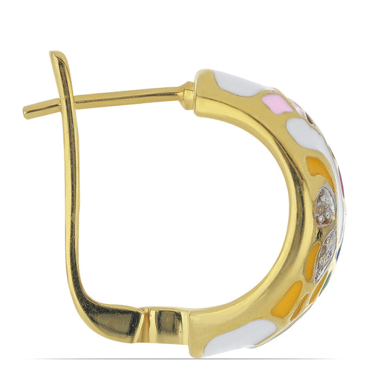 Goldplattierte Silberohrringe mit Emaille und weißem Topas
