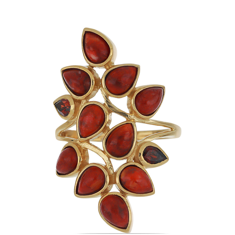 Goldplattierter Silberring mit roter Schwammkoralle 1 