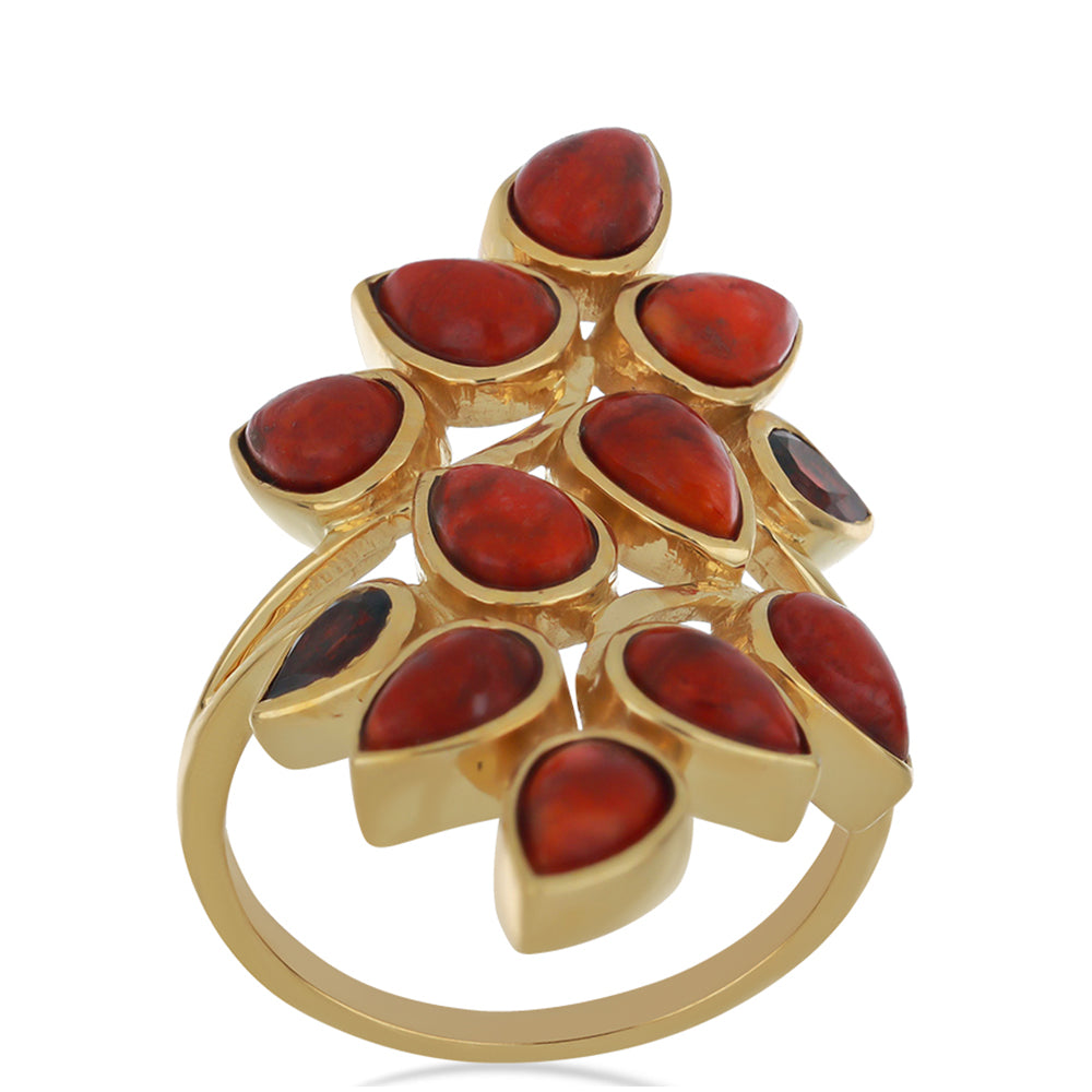 Goldplattierter Silberring mit roter Schwammkoralle 3 