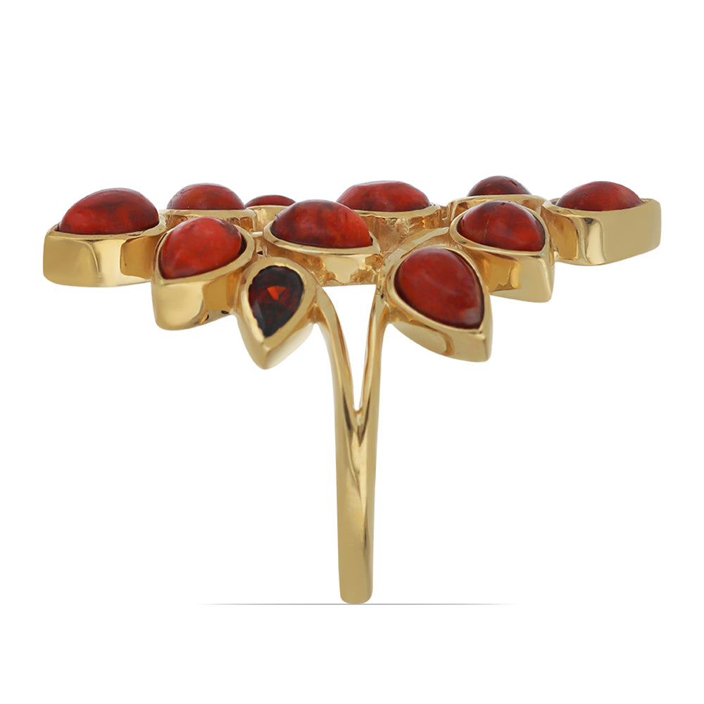 Goldplattierter Silberring mit roter Schwammkoralle 4 