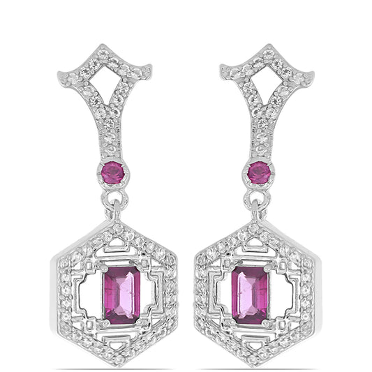 Silberohrringe mit Rhodolith aus Moatize und weißem Topas