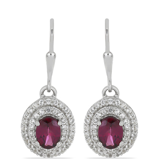 Silberohrringe mit Rhodolith aus Moatize und weißem Topas