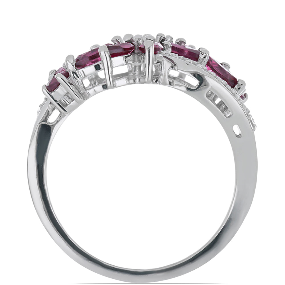 Silberring mit Rhodolith aus Moatize und weißem Topas