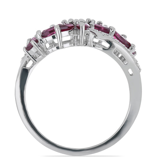 Silberring mit Rhodolith aus Moatize und weißem Topas