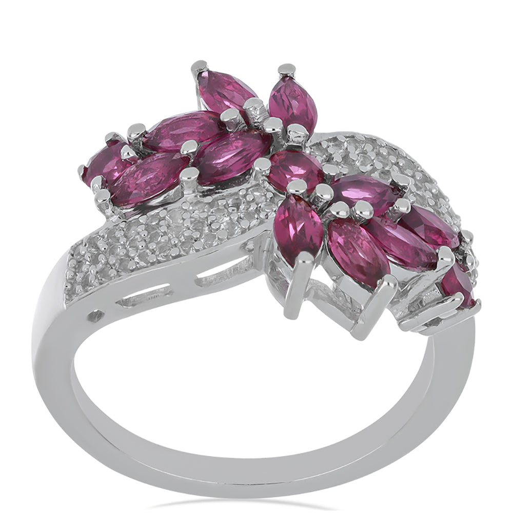 Silberring mit Rhodolith aus Moatize und weißem Topas 3 