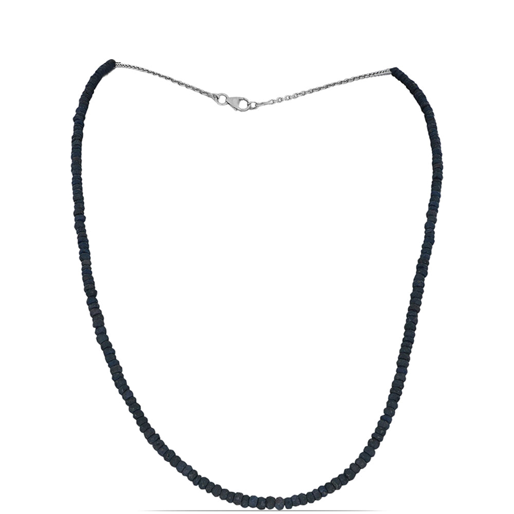 Silberhalskette mit blauem Rosebery Saphir