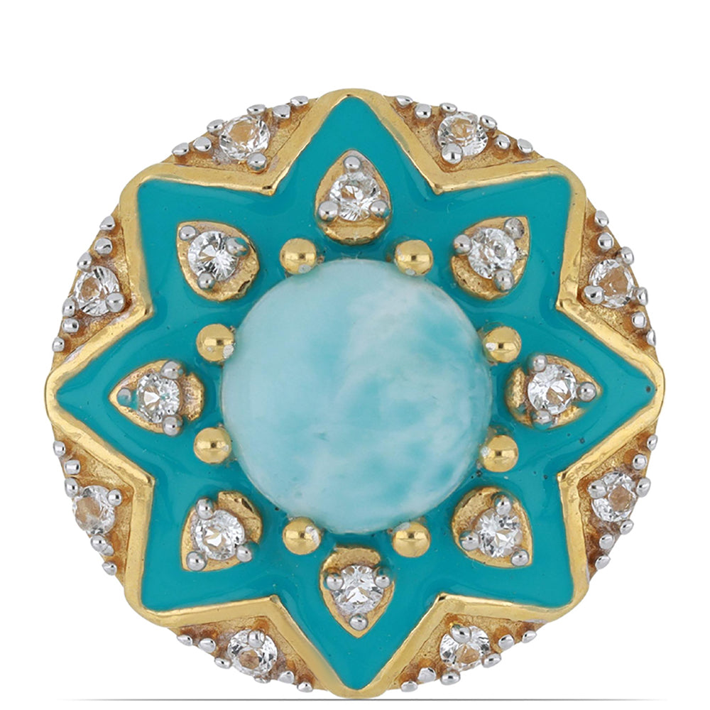 Goldplattierter Silberring mit Emaille und Larimar 1 