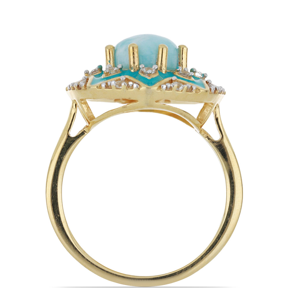 Goldplattierter Silberring mit Emaille und Larimar