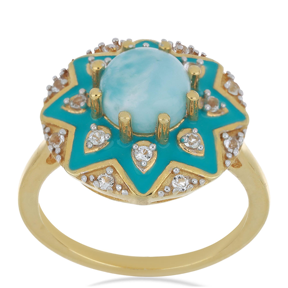 Goldplattierter Silberring mit Emaille und Larimar 3 