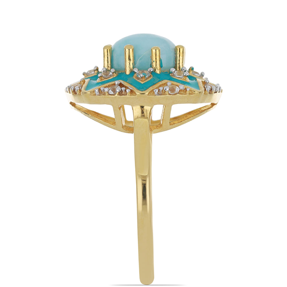 Goldplattierter Silberring mit Emaille und Larimar